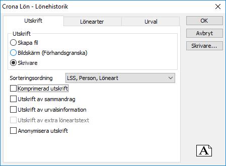 Utskrifter Lönehistorik Efter lönekörningen kan du ta fram lönehistorik per brukare. För att få fram denna historik måste du välja sorteringsordning enligt bilden ovan.