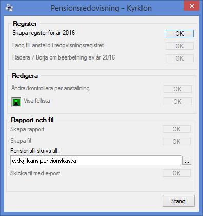 Aveny Hogia PA Nyhetsbrev 2/2017 Sid: 5 2.1.2 Skapa register för 2016 Börja därefter med att skapa ett pensionsredovisningsregister. Se till att Skapa register för år 2016 är markerat och klicka på.