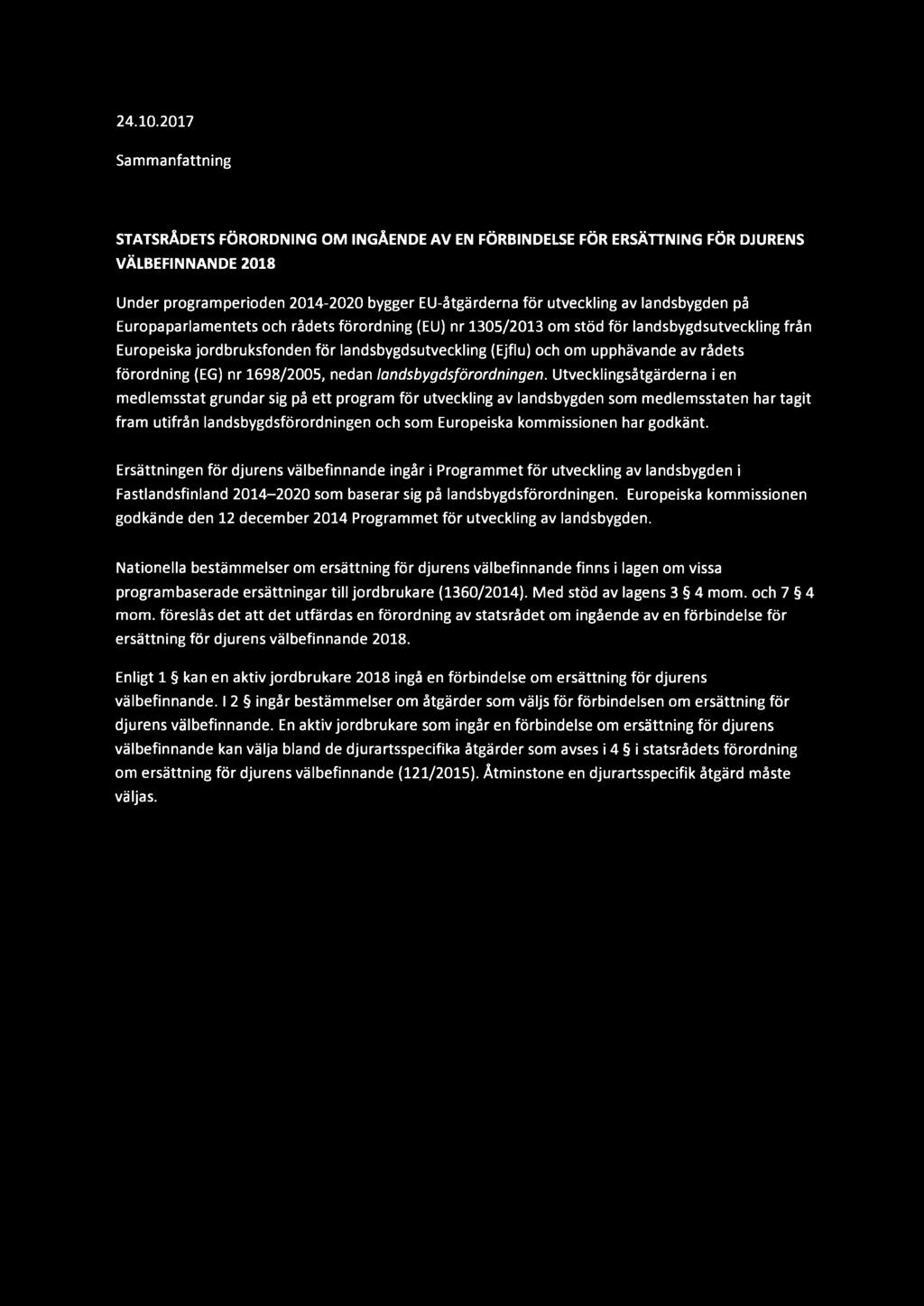 landsbygden på Europaparlamentets och rådets förordning (EU) nr 1305/2013 om stöd för landsbygdsutveckling från Europeiska jordbruksfonden för landsbygdsutveckling (Ejflu) och om upphävande av rådets