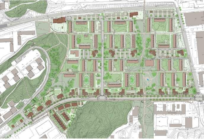 Förslag till markanvisning Storholmskiosken Pizzeria Vårbergsgrillen Förskolan Sakina Situationsplan (ALMA arken arkitekter) med markanvisningsområdena markerade.