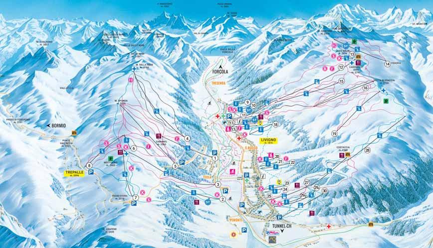 Livigno / Mottolino 8,5 20 5,5 19 64 17 Livigno / Carosello 4,5 27,1 11,4 10 63 27 34 km 43 km str. 184 13 21 65 106 22 35 162 km 62 km 81 % 2.798 m 989 m 1.
