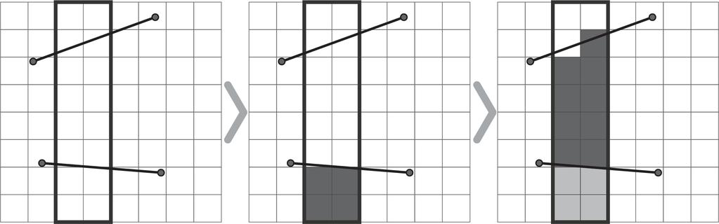 Figure 7: Tile processsing (courtesy of Igor Glukhov). Dark-gray are filled voxels, light-gray are voxels that were recently flipped back to empty state. 2.3 