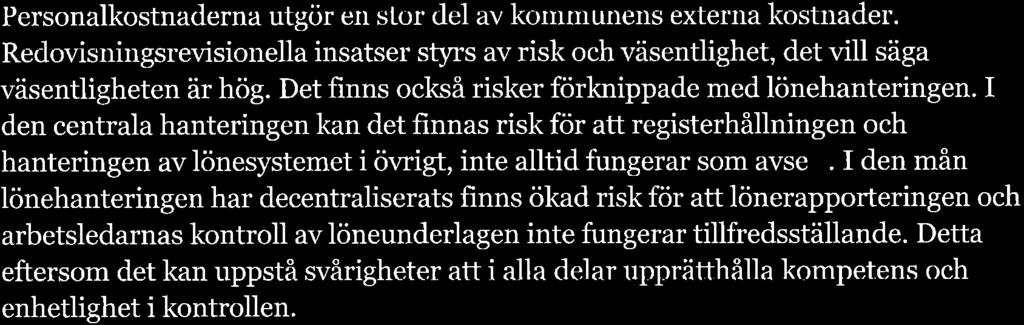 I den centrl hnteringen kn det finns risk för tt registerhållningen och hnteringen v lönesystemet i öwigt, inte lltid fungerr som vsett.