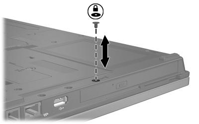 Säkerhetsskruv för MultiBay II En säkerhetsskruv för MultiBay II har installerats under datorn intill MultiBay II för att utöka säkerheten för din MultiBay II-enhet.