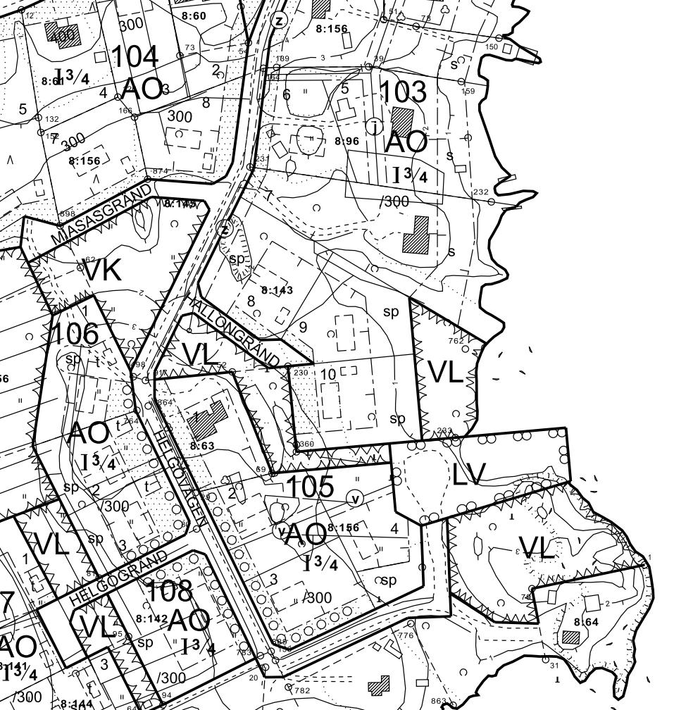 1-10 Bild 4. Utdrag ur befintlig detaljplan (1996). 3.2.1.5 Byggnadsordningen Byggnadsordningen är godkänd av fullmäktige den 26.3.2008. 3.2.1.6 Tomtindelning och tomtregister Information angående fastighetsindelningen på området är baserad på tidsenliga uppgifter från lantmäteriverket.