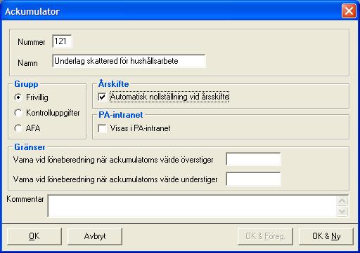 Aveny Hogia PA Nyhetsbrev 9/2008 Sid: 24 5.7.2 Registrera ny ackumulator 121 Gå in under Register Ackumulatorer Klicka på.