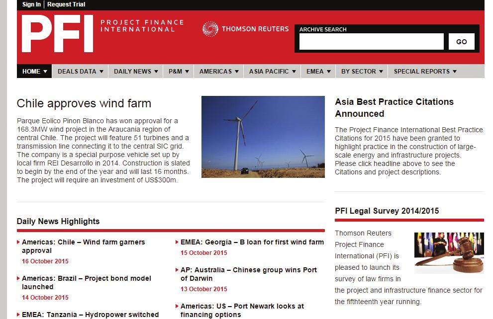 each alert features a round-up of the top stories in global finance- divided into regions for your convenience plus a search archive, deals and pipeline database.