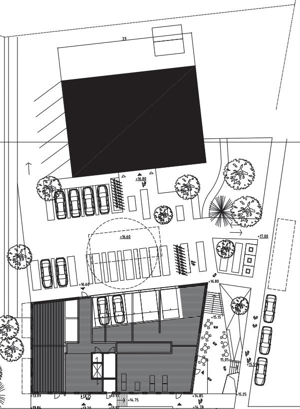 Illustrationsplan över gestaltning av fastigheten 28(33) Illustration av Wingårdhs arkitekter Det är en utmaning att tillgodose ett acceptabelt parkeringstal samtidigt som konceptet för hus i park