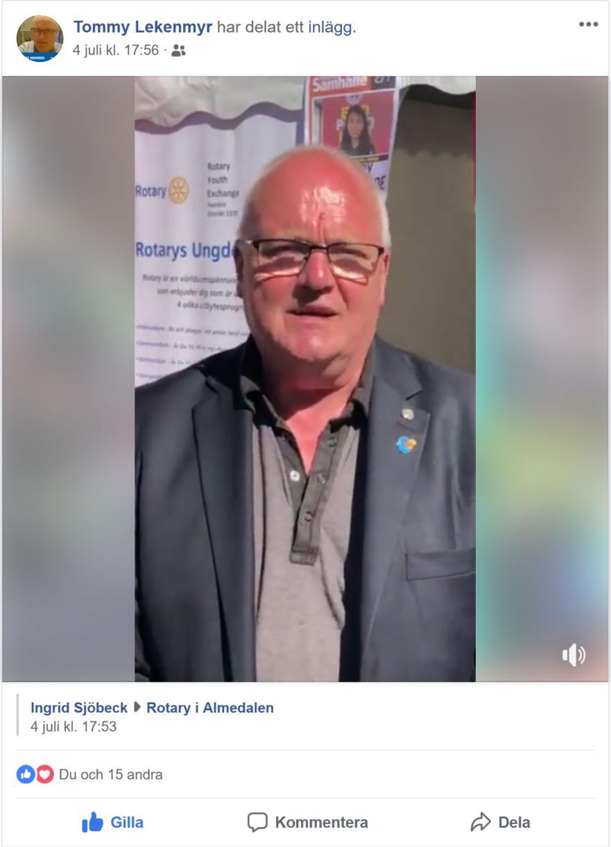 Tommy Lekenmyr Guvernör 2018/19 Tommys guvernörsbrev #1 Bästa Rotarymedlemmar i Rotary Distrikt 2370, jag vill börja med att rikta ett stort tack till min företrädare, Ingrid Sjöbeck, för ett mycket