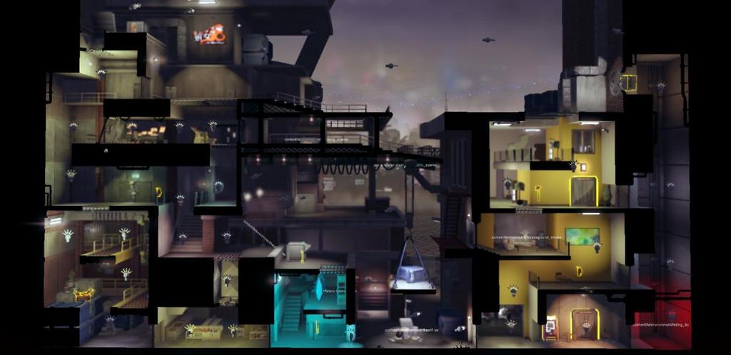 Figur 2 Skärmdump tagen från Bitsquid av Neo-Tokyo Docks Gemensamt för de båda nivåerna är att de använder sig av samma typer av bakgrund, tematik, ljussättning samt aktiv och passiv rekvisita för