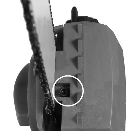 First cut Second cut Third cut Adjust chain tension Insert an Allen key in chain tensioning screw (circled) and