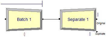 Figur B.32. Batch-modulen grupperar entiteter och har ett in- och utflöde medan Separate-modulen separerar eller duplicerar entiteter och har ett inflöde och två utflöden.