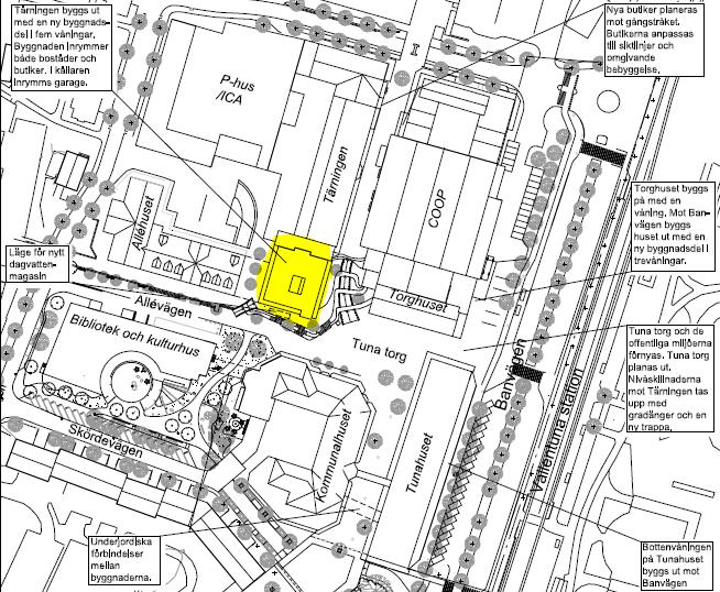 4.1.1 Förtätning västra centrum Detaljplan Gällande detaljplan möjliggör byggnad med både