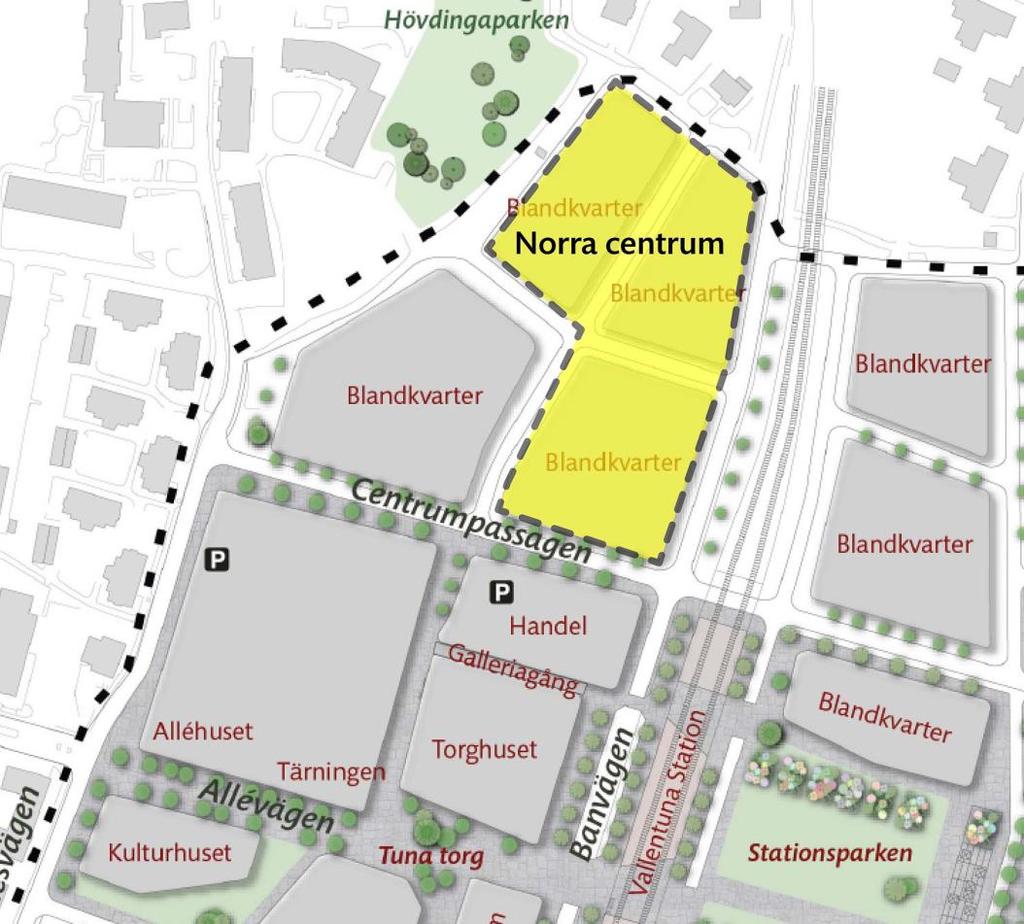 4.1.3 Norra centrum Detaljplan Området som är särskilt viktigt för centrumutvecklingen kommer att utvecklas över tid med en början på den s.k. norra centrumtomten (området som idag framför allt nyttjas som parkering).