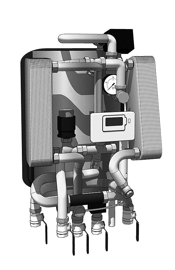 Användningsområde Standardiserad komplett fjärrvärmecentral för uppvärmning och tappvarmvattenberedning i enfamiljshus. Enheten kopplas direkt till fjärrvärmenätet och rören ansluts neråt.