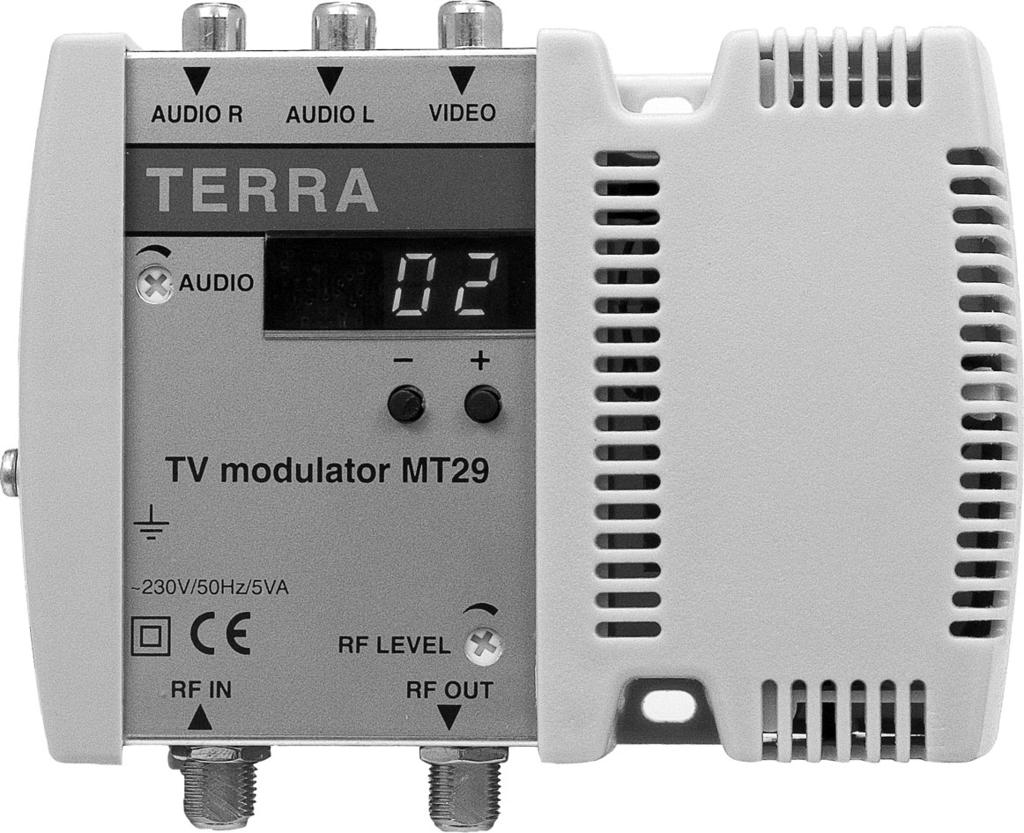 MT-29C är en modulator som omvandlar en audio och video signal till RF-signal mellan 47-860 MHz (klarar inte låga S-band) i stereo. Modulatorn är inte grannkanalduglig.