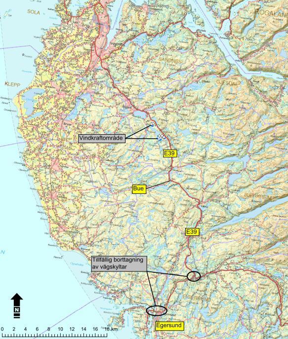 Resultat Tillfartsvägar Transporten av vindkraftverk till de båda områdena är tänkt att gå från Egersund, dit vindkraftverken transporteras med båt.