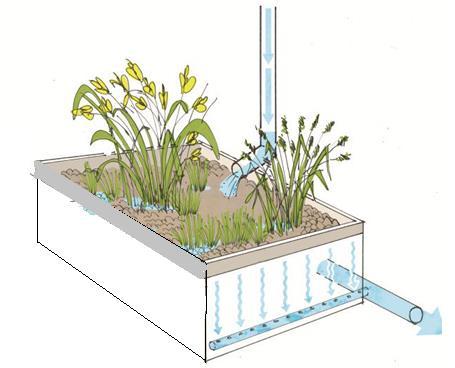 Sida 17 (19) Förslagsvis anläggs 3 st biofilter om vardera 4m 3 vid respektive byggnad. Biofiltren placeras i anslutning till stuprörens vattenutkastare.