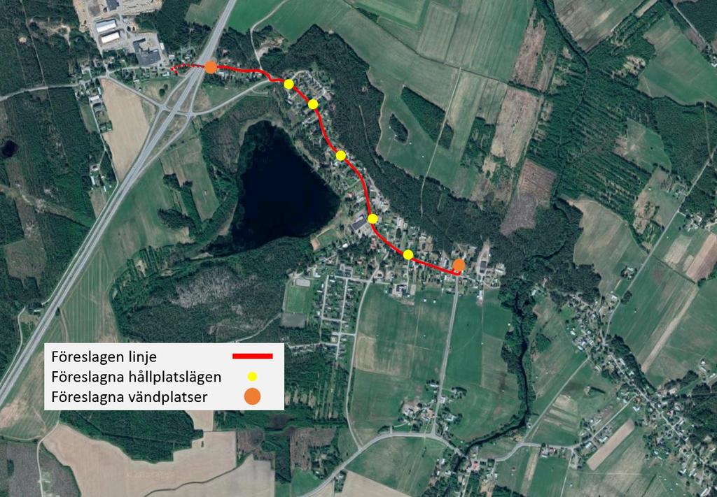 Figur 11 - Den tänkta körvägen genom Ostvik med föreslagna