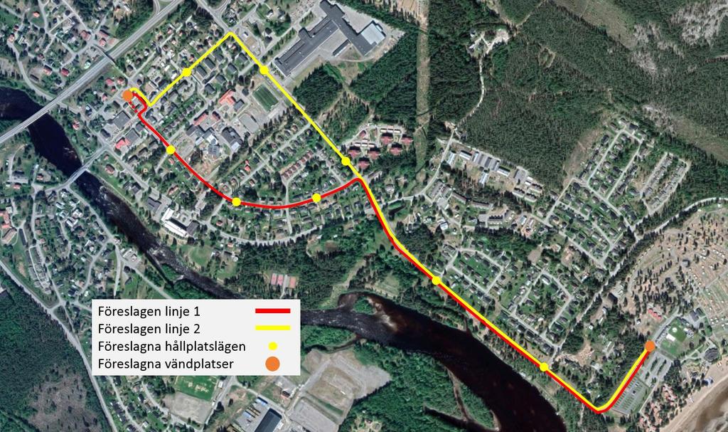 Figur 13 - Tänkta körvägar genom Byske med föreslagna