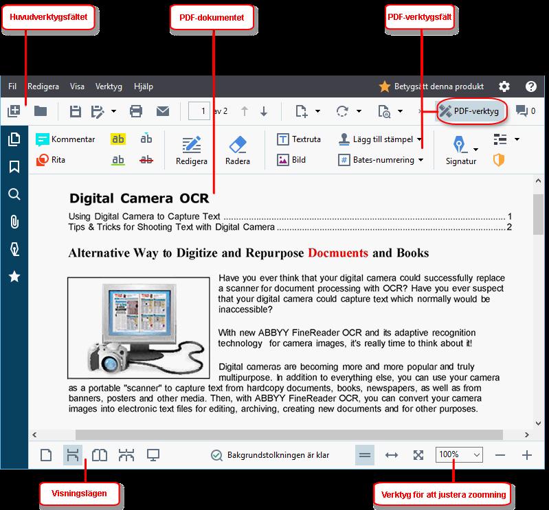 Visa PDF-dokument PDF Editor låter dig visa och söka i PDF-dokument samt kopiera text, bilder och tabeller i dem.