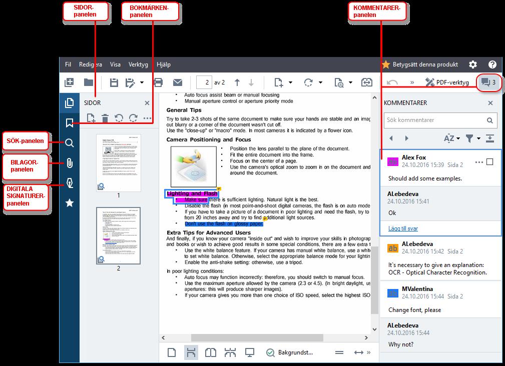 Navigera i PDF-dokument PDF-redigeraren innehåller diverse verktyg som gör det lättare att navigera i PDF-dokument.