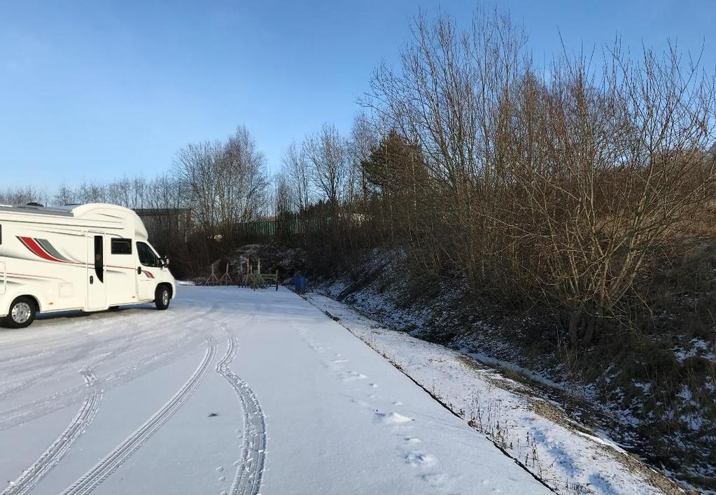 Området utgörs huvudsakligen av ett grönområde som är bevuxet med gräs, buskar och enstaka träd, med undantag för den norra delen av området som utgörs av en asfalterad och grusad parkeringsyta, se