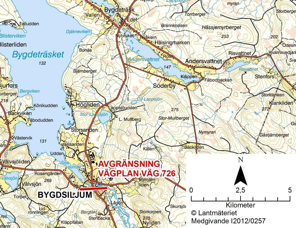 1. Allmänt Väg 726 sträcker sig från väg 621 i Robertsfors kommun i söder till Burträsk (väg 364) i