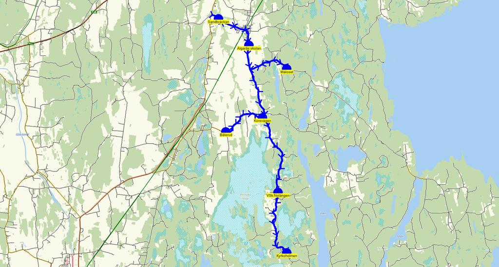 2017-08-21 09:17:03 Karta för Tur M603 M603 12.55 13.35 Älgarås skolan - Sandbräckan - Mäloset - Korsvägen - Bålerud - VSk Nolängen - Kyrkoholmen MÅNDAGAR 32190 Älgarås skolan 0 12.