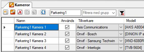 Om vi till exempel matar in filtret F som kameranamn så passar det in på fyra kameror.