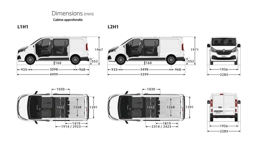 CARLAB Mått Dubbelhytt L2H1 MÅTT Dubbelhytt (mm) L2H1 Nyttovolym (m3) 4,0 Yttermått Totallängd 5 399 Totalbredd/bredd med backspeglar 1 956/2 283 Höjd olastad 1 967 Axelavstånd 3 498 Överhäng fram