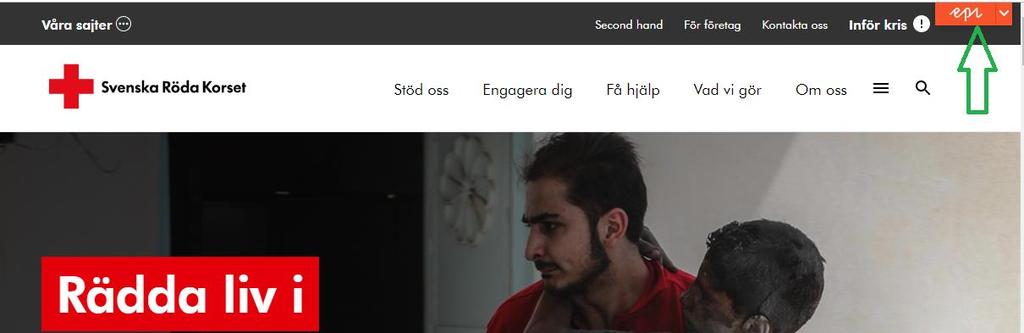 Episervers gränssnitt för redaktörer För att komma till gränssnittet för redaktörer i Episerver, klickar du på det orangea fältet uppe till höger. Gränssnittet för redaktörer: 1.