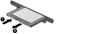 3. Tryck in kortet (1) och ta sedan ut det ur kortplatsen (2). OBS! Om kortet inte matas ut kan du dra ut det ur kortplatsen. Använda smartkort (endast tangentbordet) OBS!