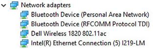 Bluetooth redan är installerade i den bärbara datorn. Intel Dual Band Wireless-AC 8265 Qualcomm Dual Band QCA61X4A Tabell 12.