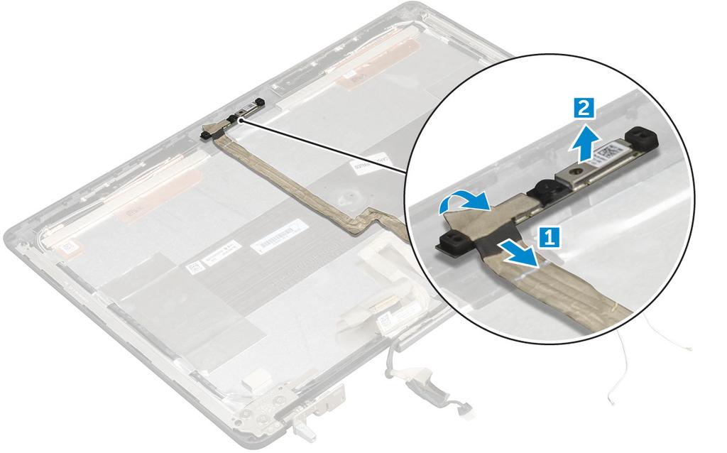 Installera kameran OBS Om du har en dator utan pekskärm följer du stegen nedan. 1. Placera kameramodulen i sitt fack på datorn. 2. Anslut kamerakabeln. 3. Fäst edp-kabeln. 4.