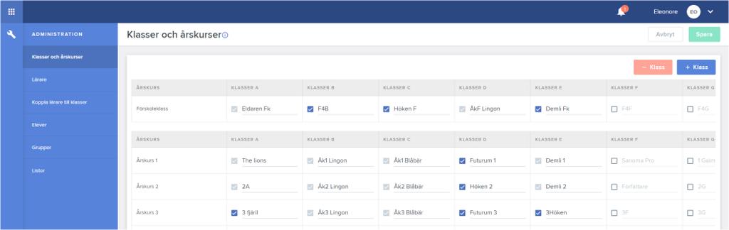 Administration Klasser och årskurser Här administrerar du dina klasser och elever.