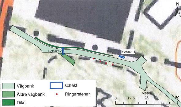 I utredningen nämns de fyra kyrkringstenarna som finns strax söder om planområdet.