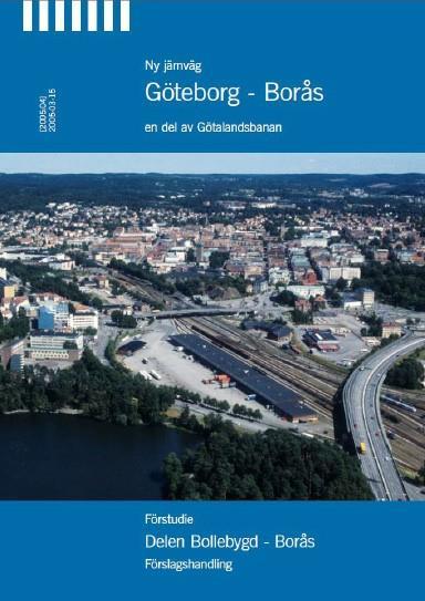 Ljusblå korridor med stationsläge söder om Borås tätort möjliggör för passage söder om Viared och flygplatsen och en sträckning österut längs väg 40.