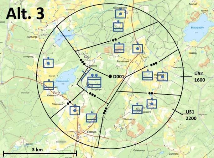 Alternativ 2: Kompaniet uppträder delat (plutonen grupperar ihop) och rörligt inom egna