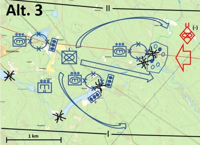 Tung maskinpluton (innehållande ingenjör- och brobandvagnar) förstör befintliga broar samt upprättar egen övergång i SV.