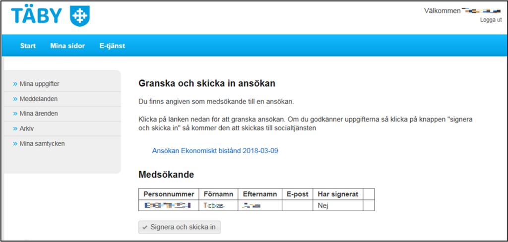 14(15) 8. För att granska ansökan klicka på dokumentet 9.