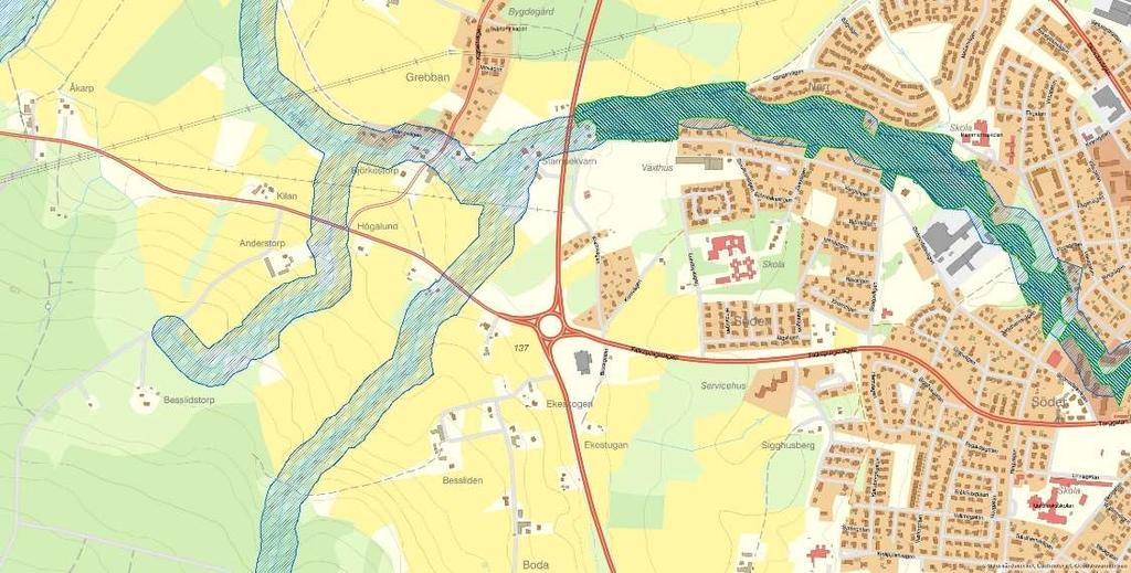 DAGVATTENUTREDNING 13 naturvårdsregister. Däremot omges Hjoån norr om planområdet av vattenskyddsområde och även delvis av ett naturreservat (Figur 5).