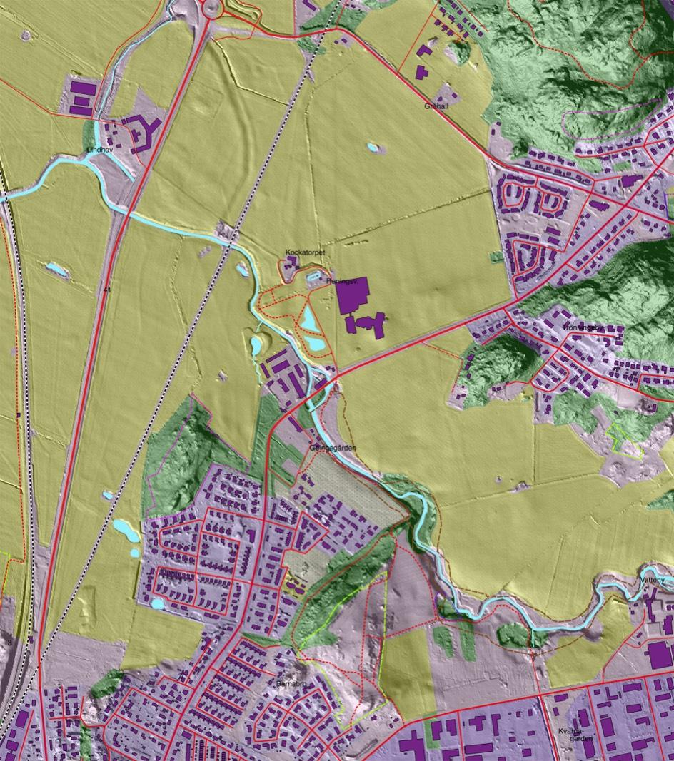 Topografi och markanvändning vid Trönningeskolan och längs Himleån.