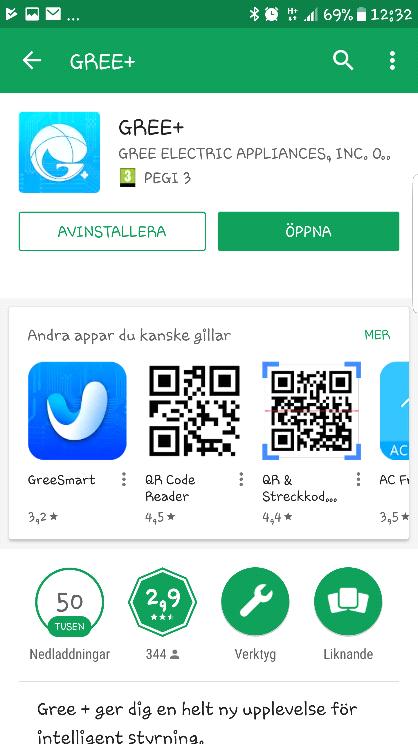 Efter att appen är installerad visas appens ikon ( ) i din smartphone eller surfplatta. (Exempelbilderna är vägledande.