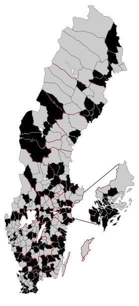 Bilaga IV: Geografisk utbredning på kommunerna som svarat på enkäten Kommuner som besvarat enkäten är markerat i svart.