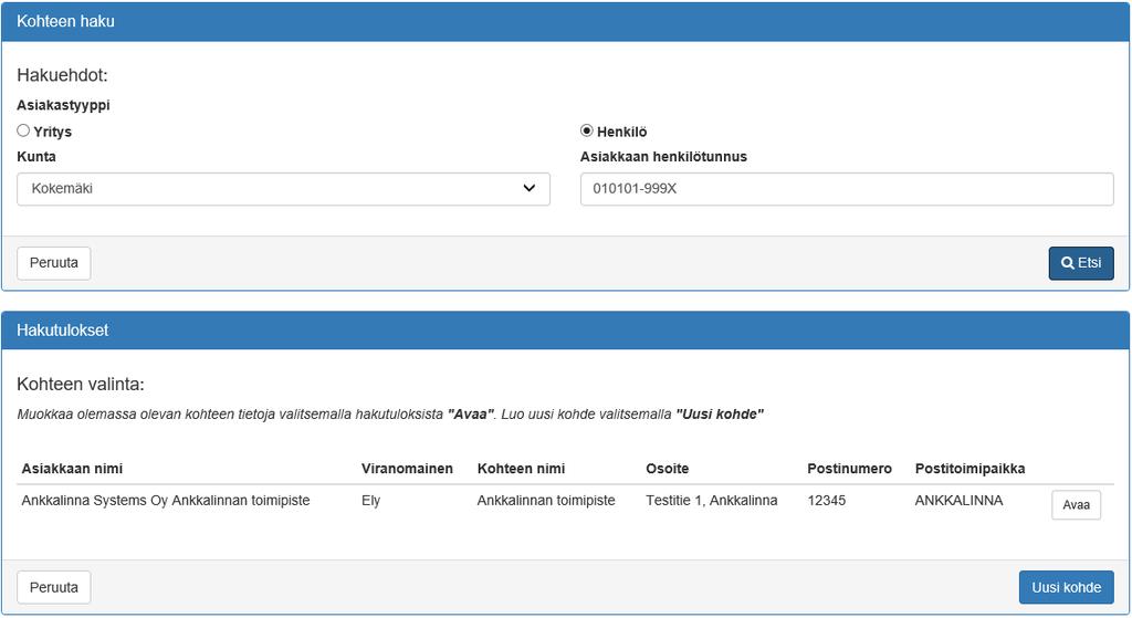 3.1.1 Skapa ett objekt när det är frågan om en personkund Om det är frågan om en personkund, välj alternativet Henkilö.