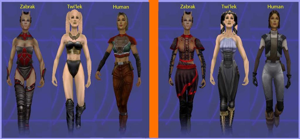 Figur 4 Skärmdumpar Jedi Knight: Jedi Academy: Zabrak, Twi lek och Human (Raven Software, 2003)