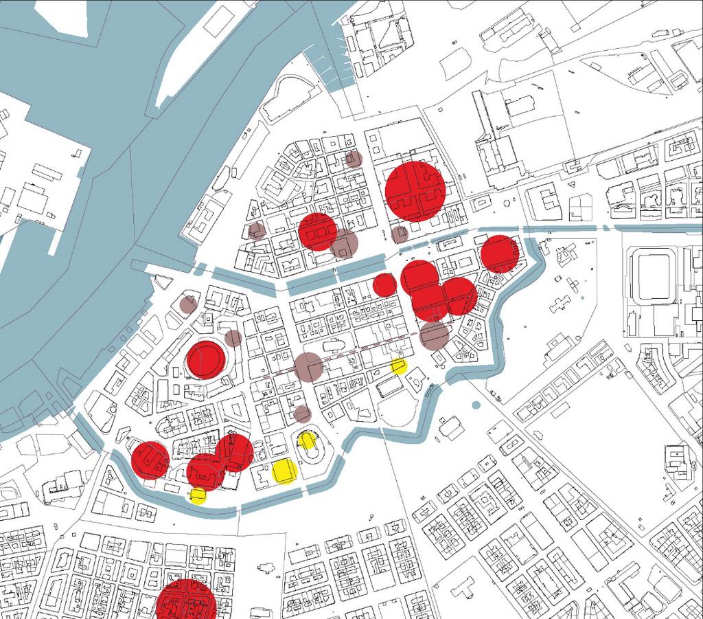 Spår av centrumförnyelsen under främst 1900-talet.