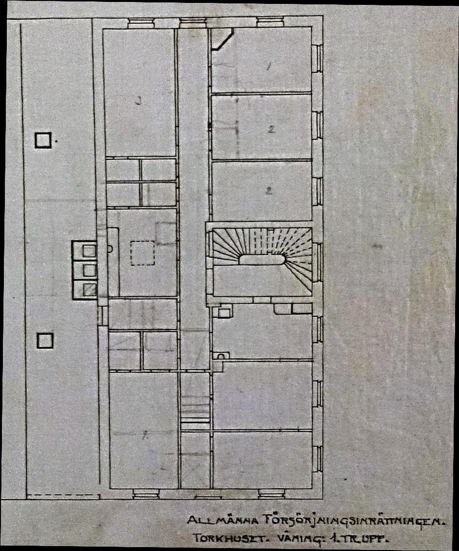 Dagens trapphus i hus 18 C byggdes också 1907 och benämndes "Förstuga", se fig. 16.