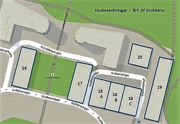 Brf. af Grubbens, hus 16-20 På det område, där gamla S:t Eriks sjukhus låg på Kungsholmen, finns idag bostadsrättsföreningen af Grubbens. Den består av 5 fastigheter enligt fig. 1. Fig. 1 1) Brf.